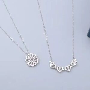 Anthropologie Silver Heart and Clover Necklace Duo
